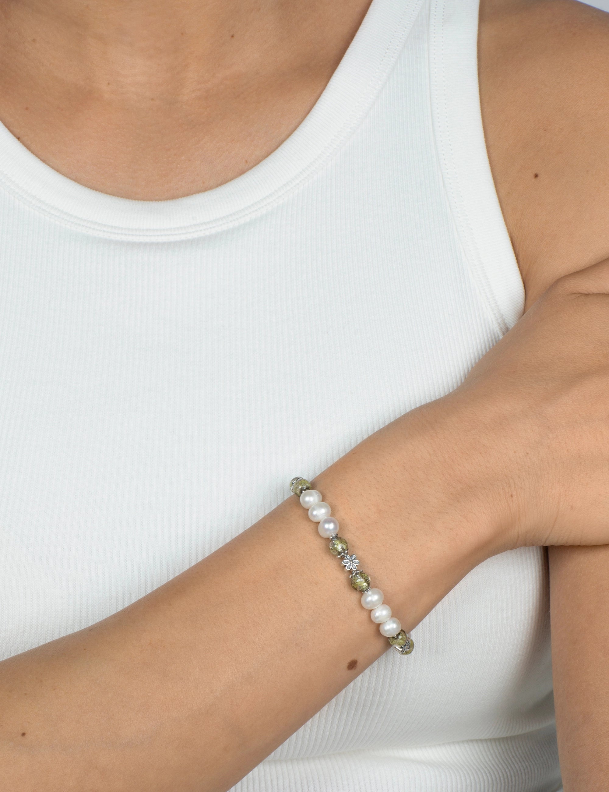 Bracelet perles culture kaki phosphorescent