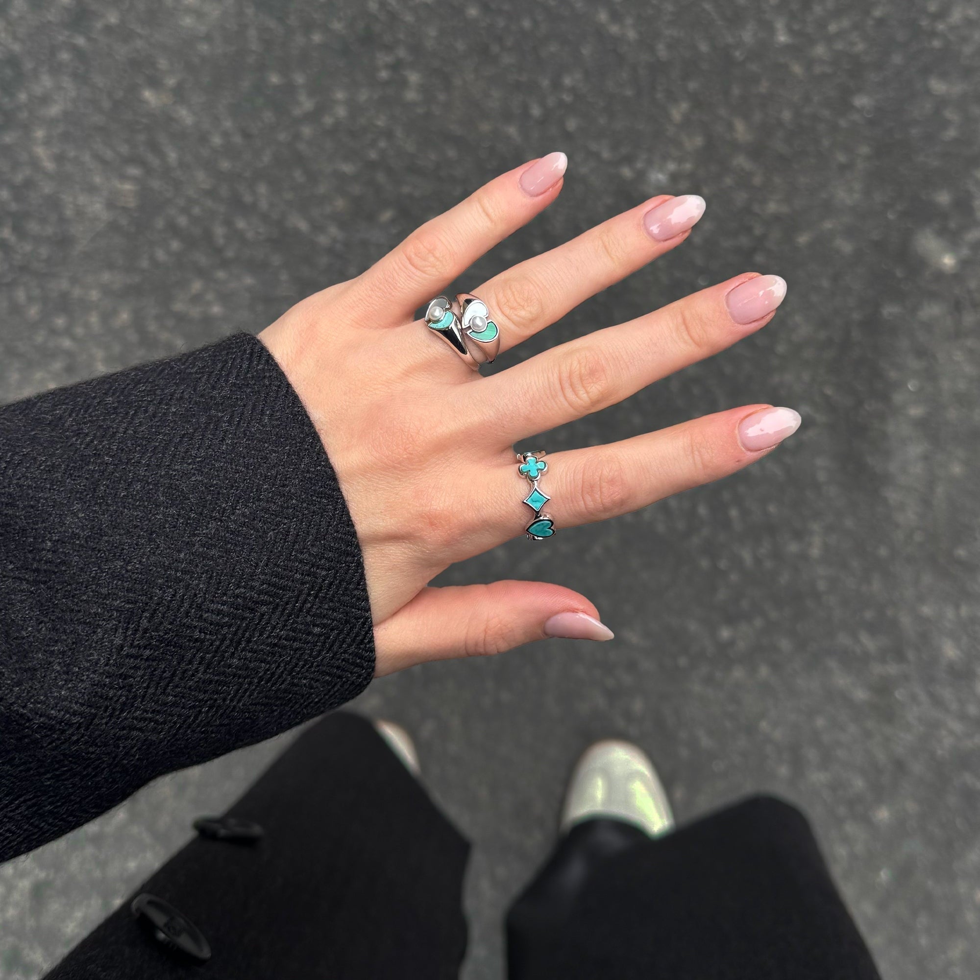 bagues casino coeur argent turquoise nacre