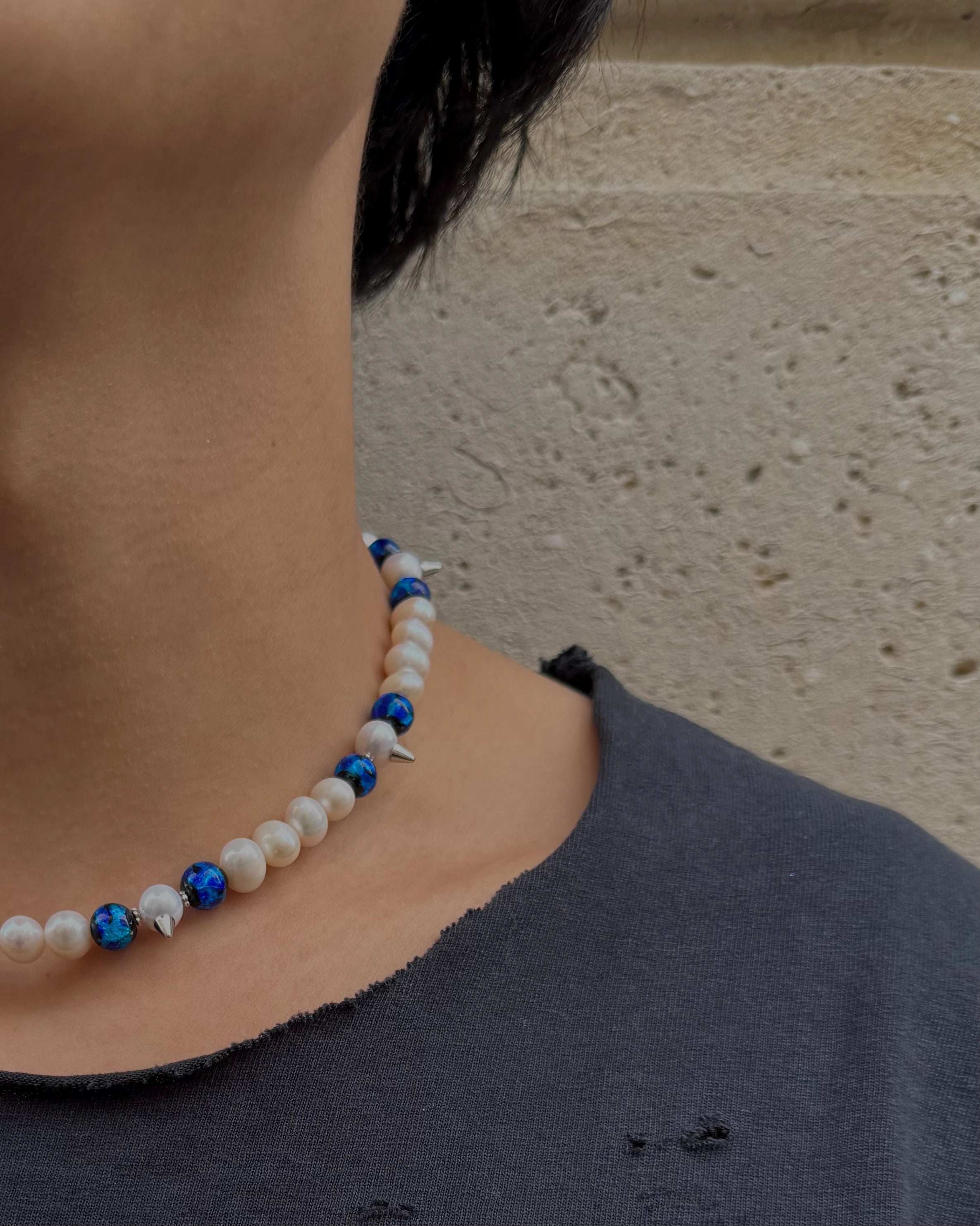 collier phosphorescent piques argent
