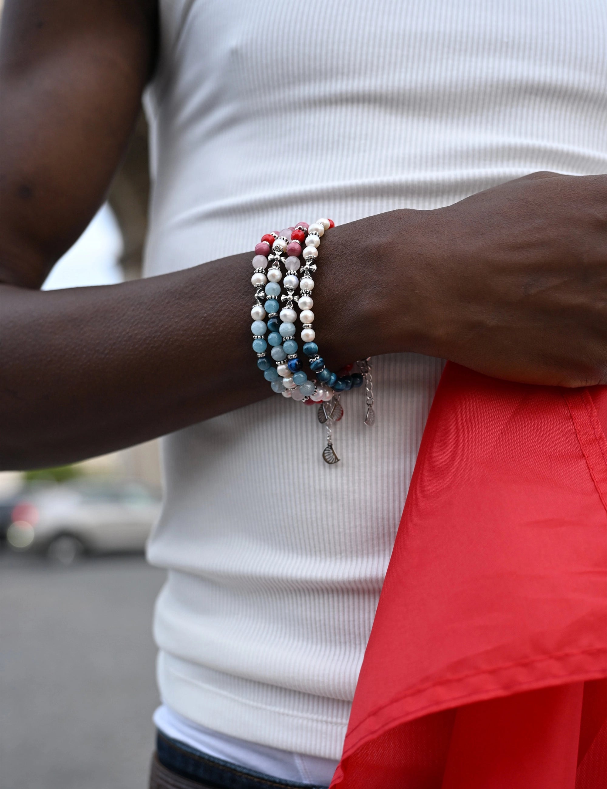 Bracelet perles culture bleu blanc rouge