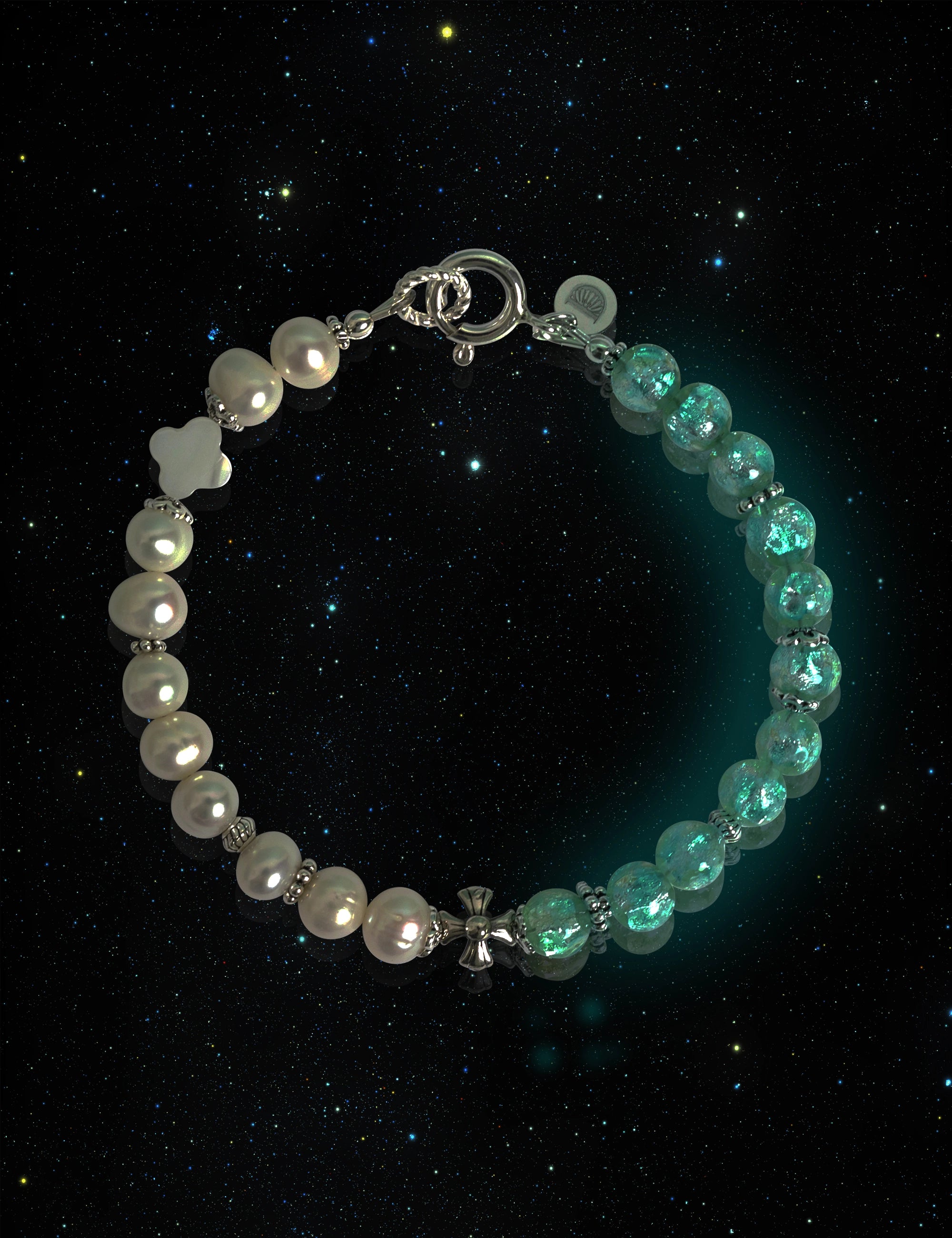 Bracelet perles vertes phosphorescentes Okinawa