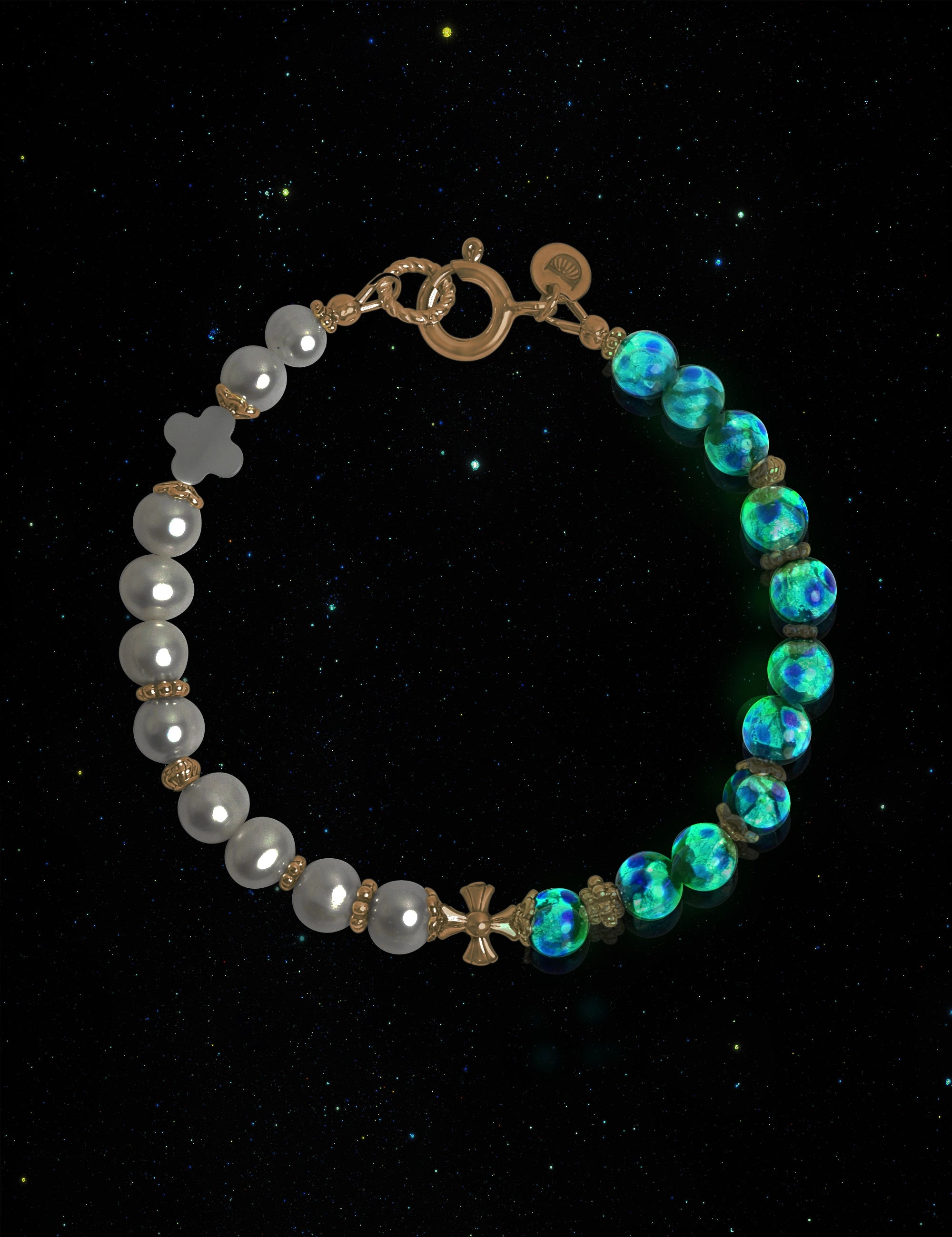 Bracelet perles de culture phosphorescent