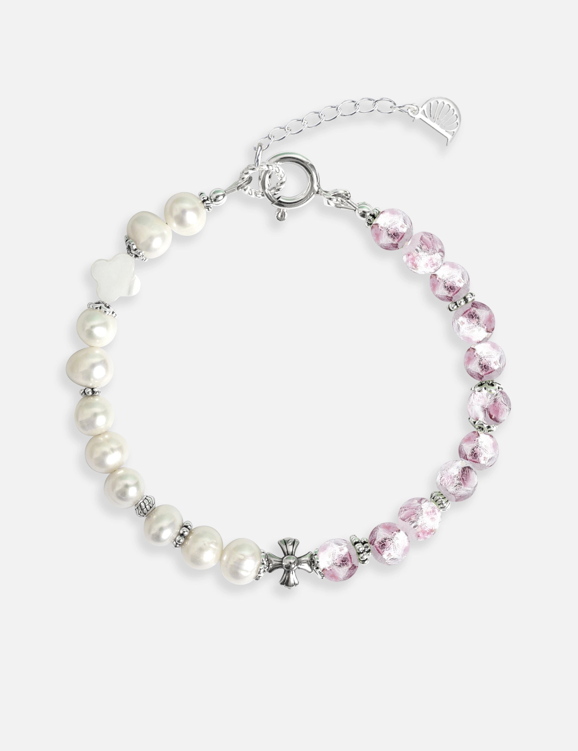 bracelet perles culture phosphorescent argent rose
