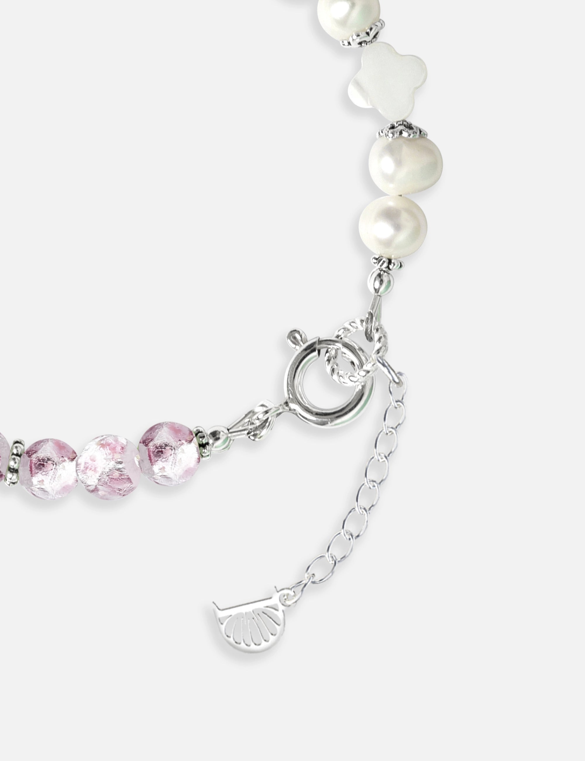bracelet perles culture phosphorescent argent rose
