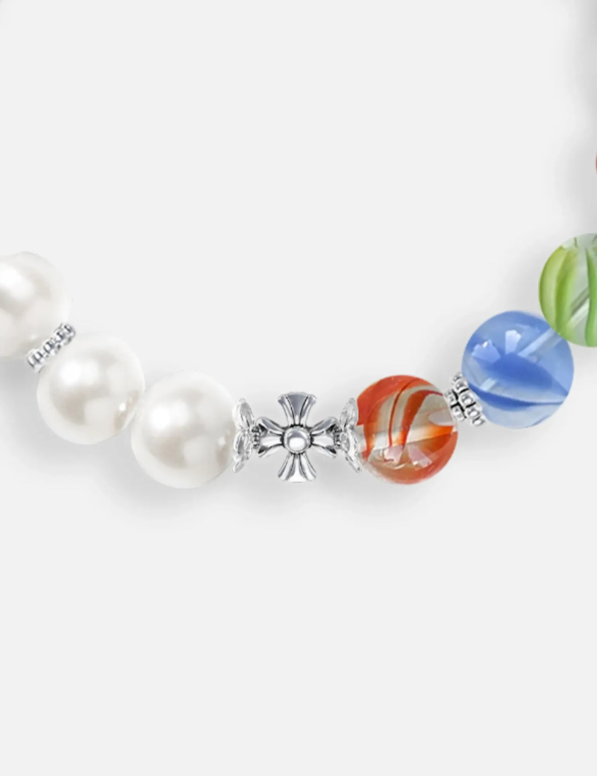 MALCOLM bracelet close-up: marbles and stainless steel spacer