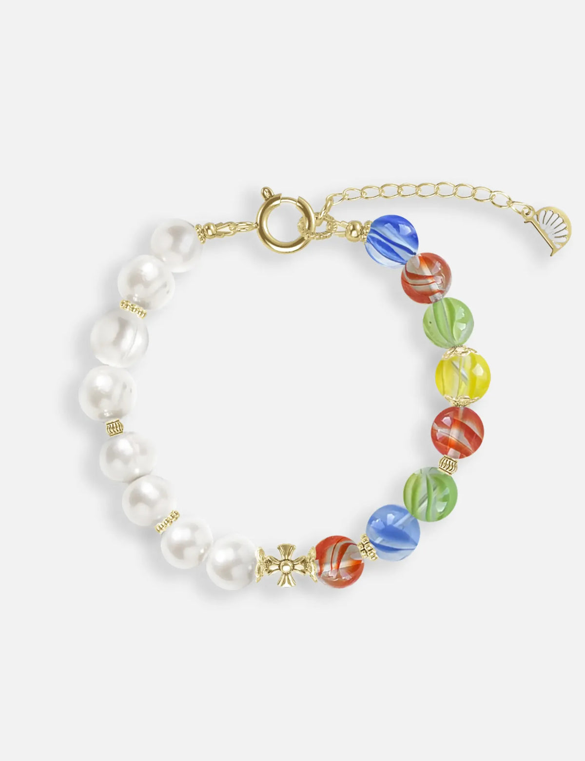 MALCOLM GOLD bracelet, freshwater pearls and cat's eye marbles, KIDZ collection
