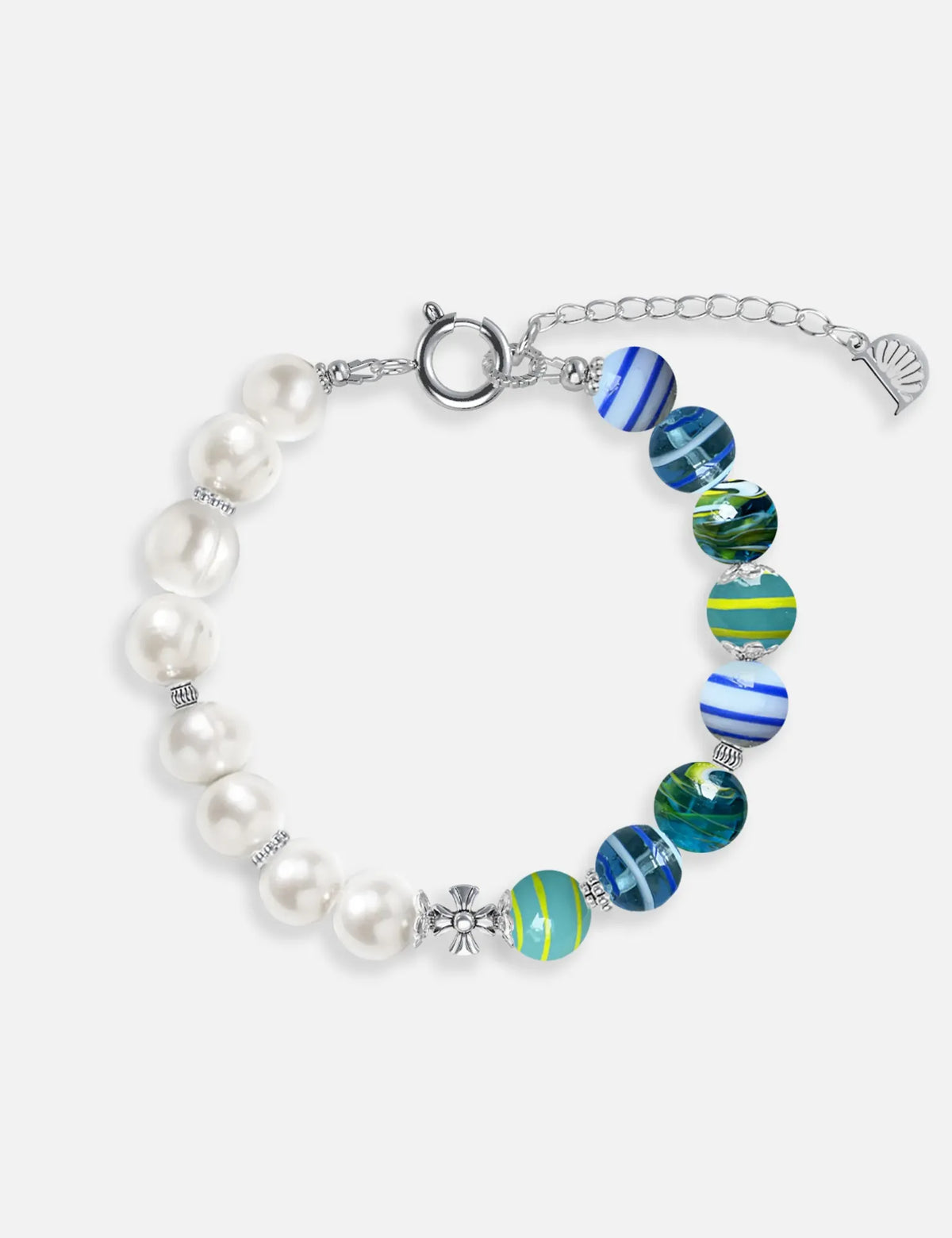 ZACK bracelet, freshwater pearls and hand-painted swirl marbles, KIDZ collection