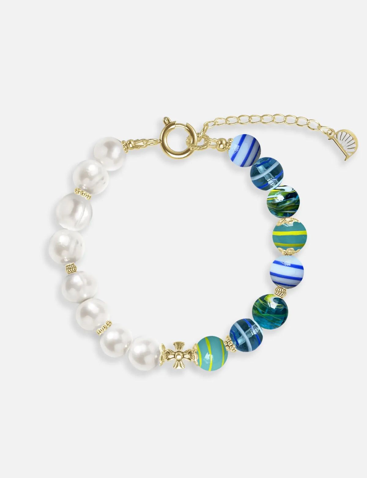 ZACK GOLD bracelet, freshwater pearls and hand-painted swirl marbles, KIDZ collection