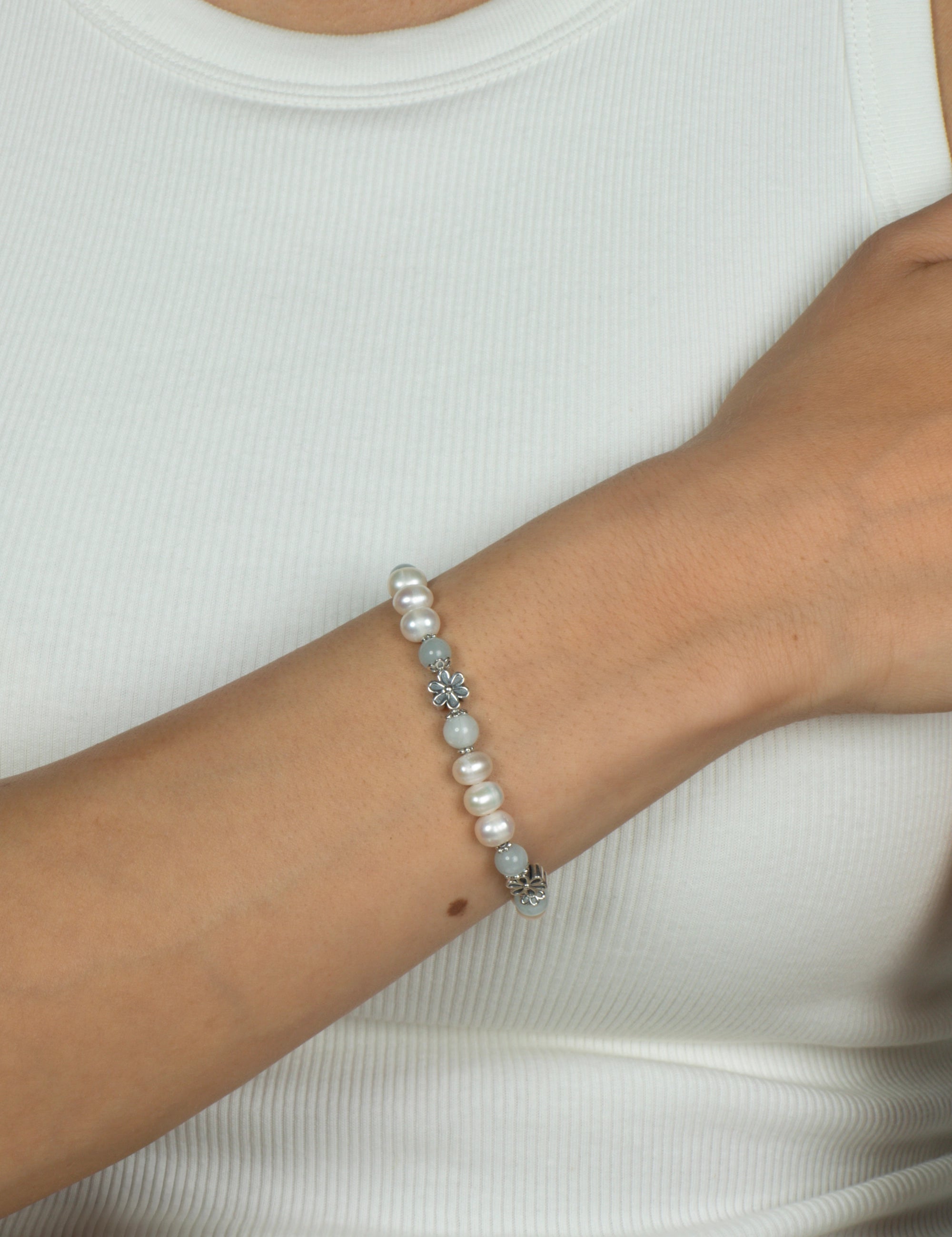 Bracelet perles de culture aigue-marine