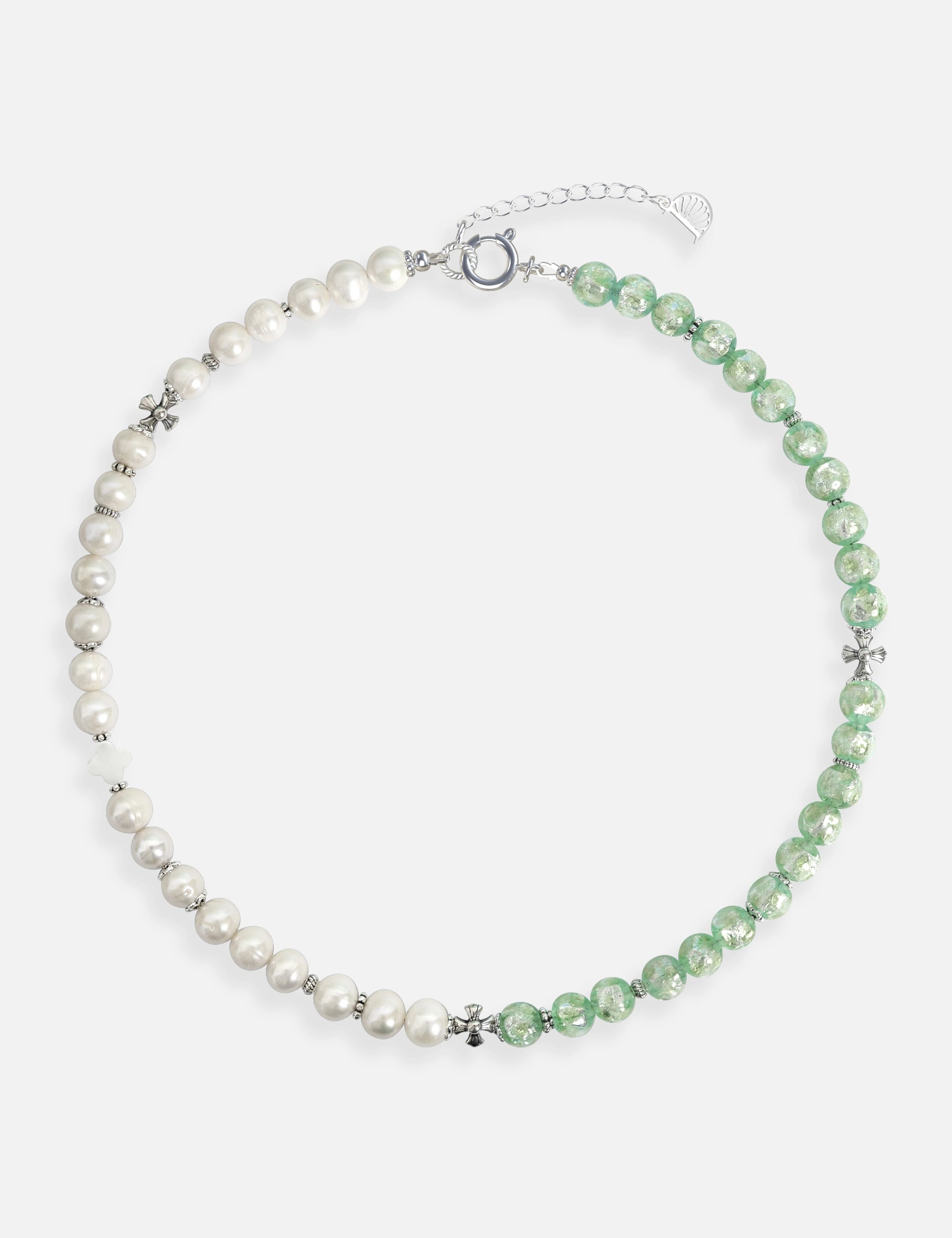 collier perles culture phosphorescent argent vert