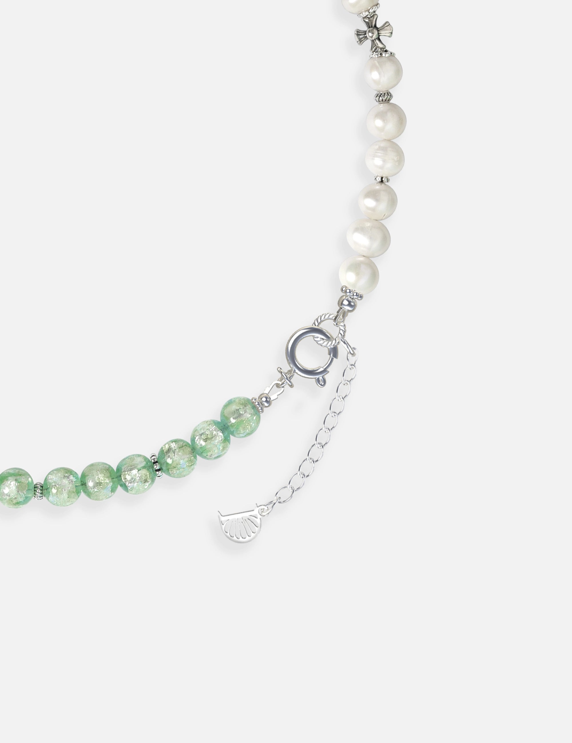collier perles culture phosphorescent argent vert