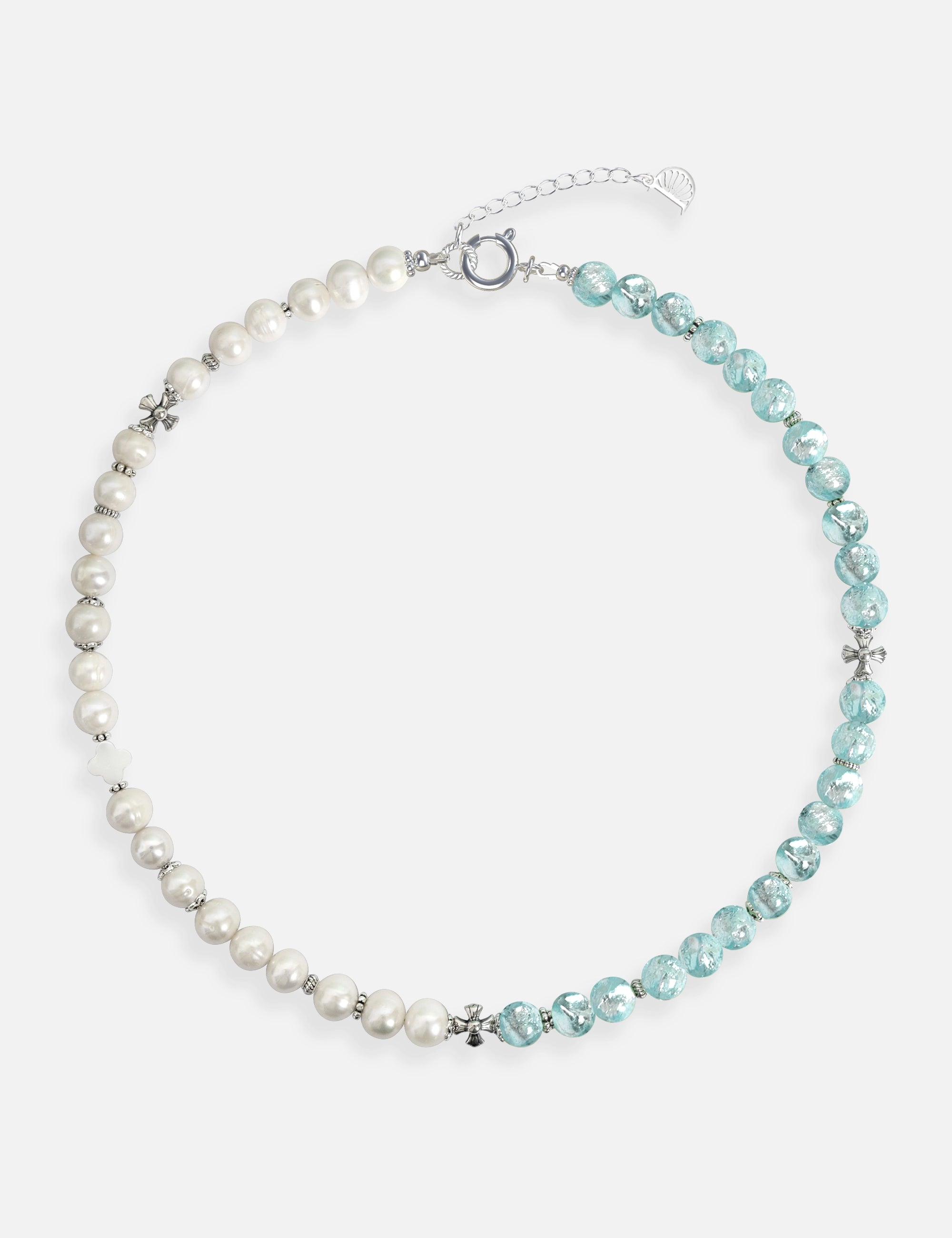 collier perles culture phosphorescent argent bleu