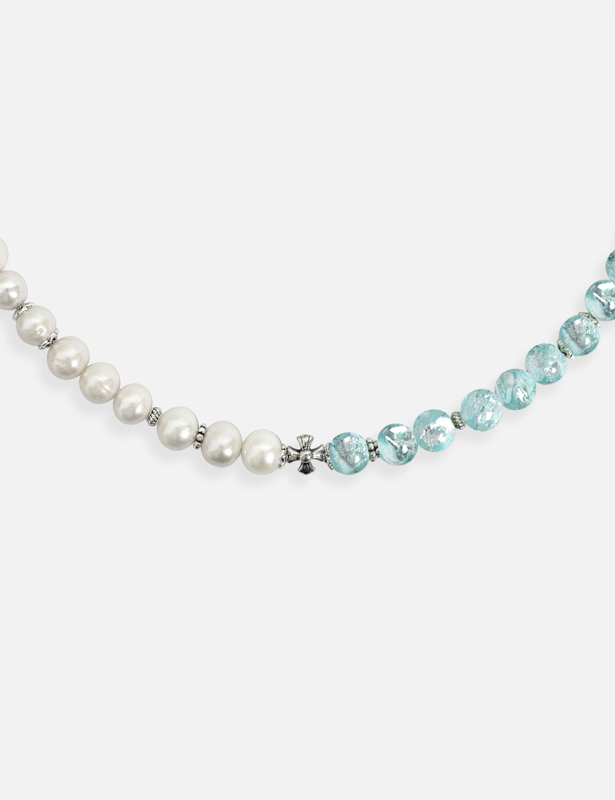 collier perles culture phosphorescent argent bleu