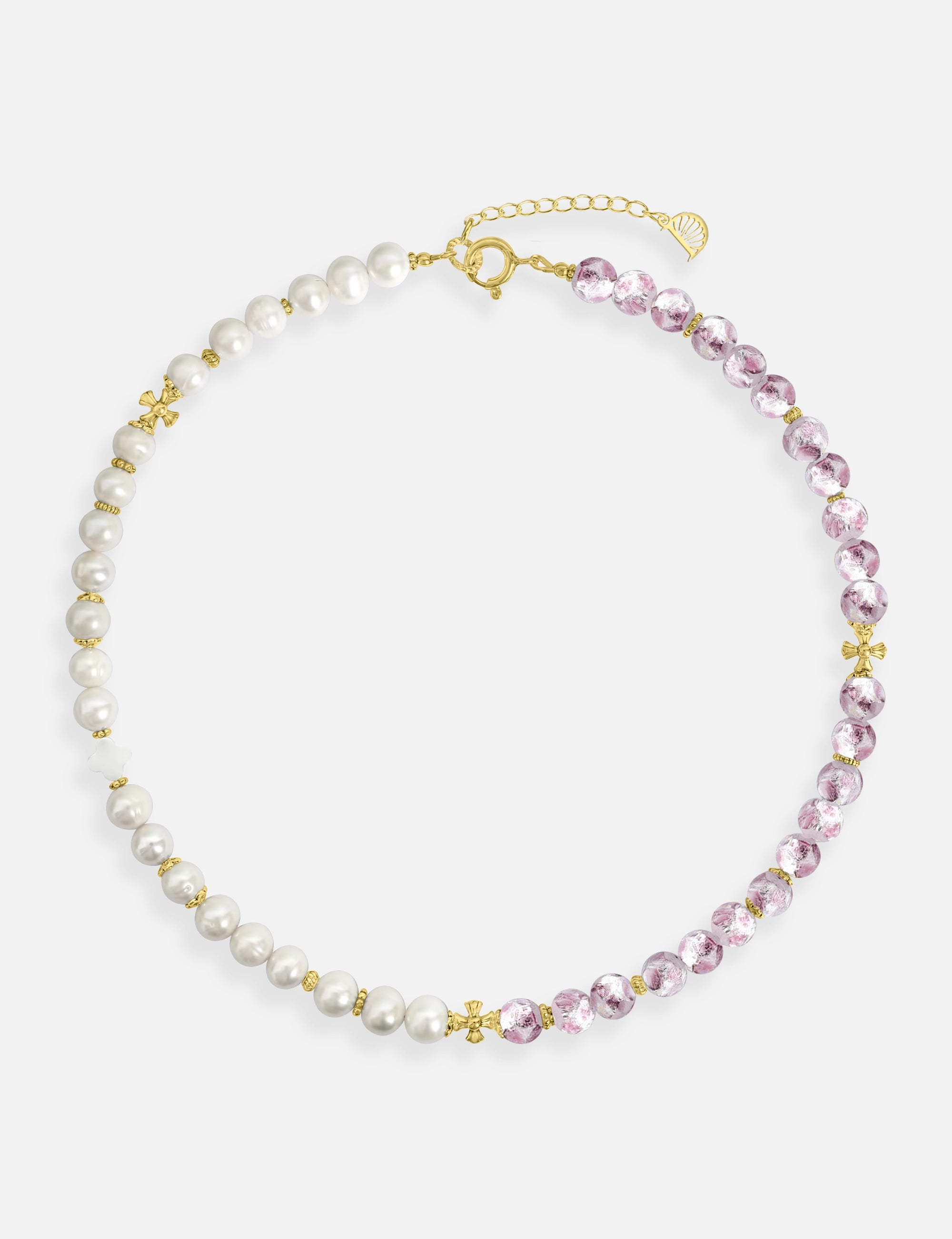 collier perles culture phosphorescent doré rose