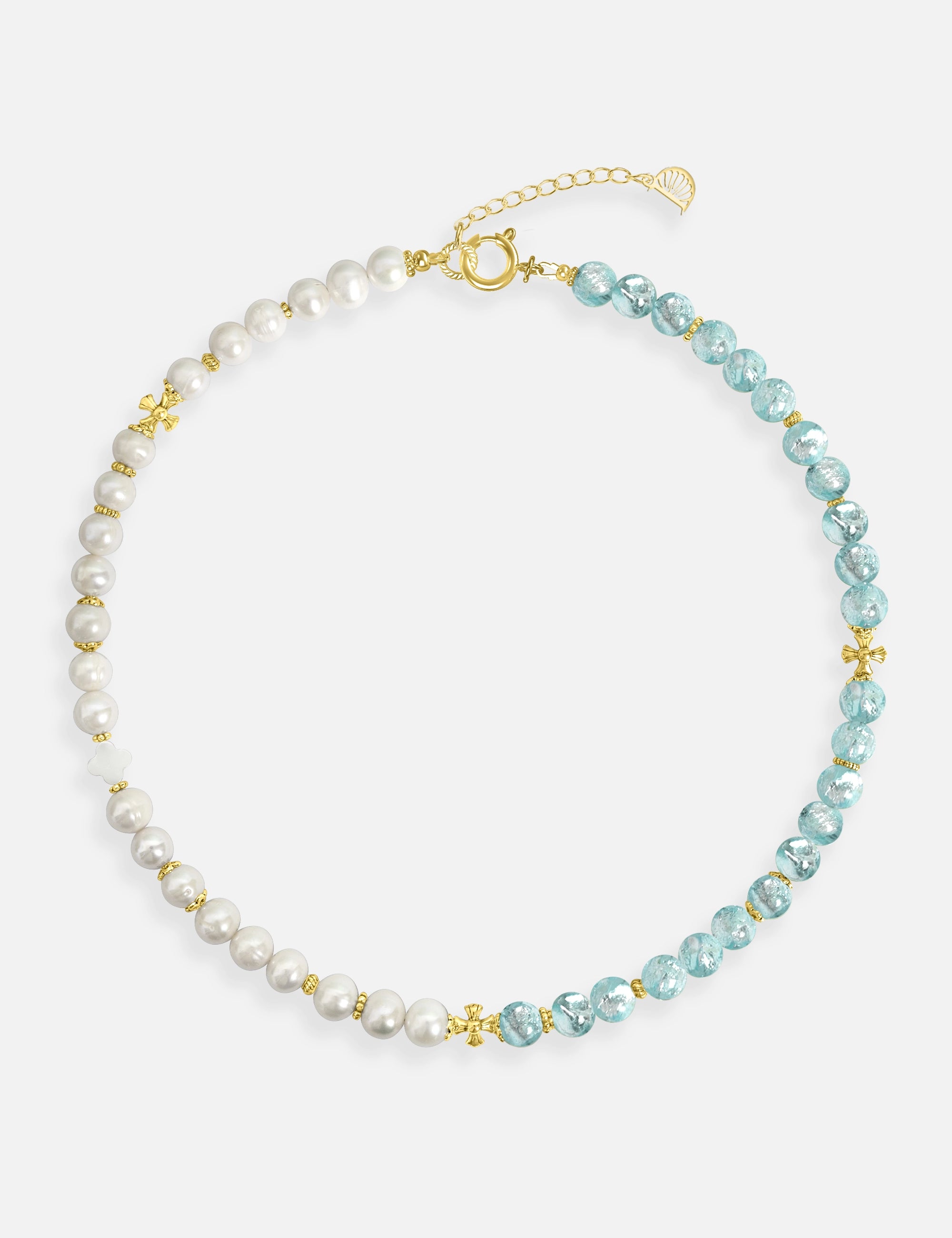 collier perles culture phosphorescent doré bleu