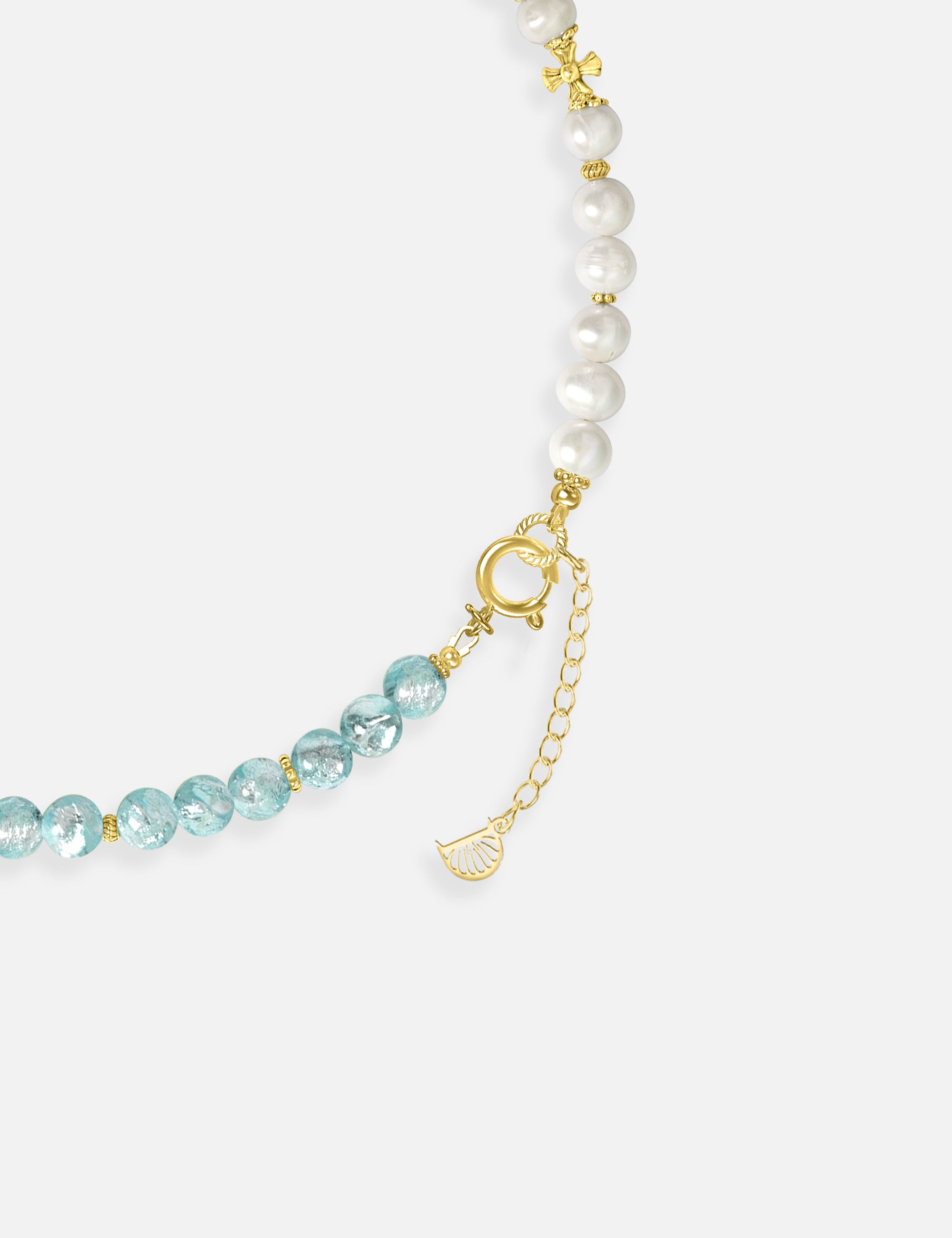 collier perles culture phosphorescent doré bleu