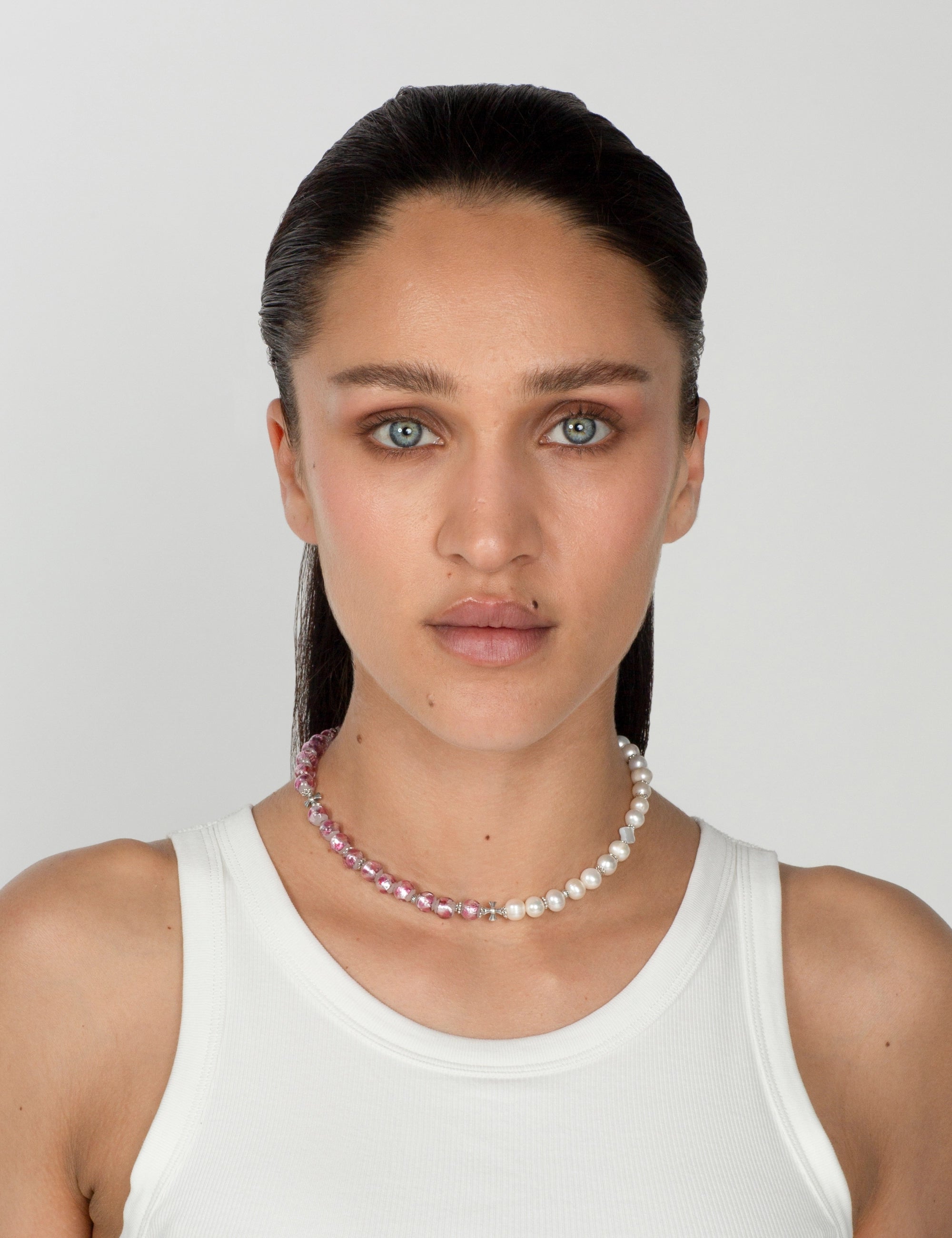 Collier perles de culture rose phosphorescent