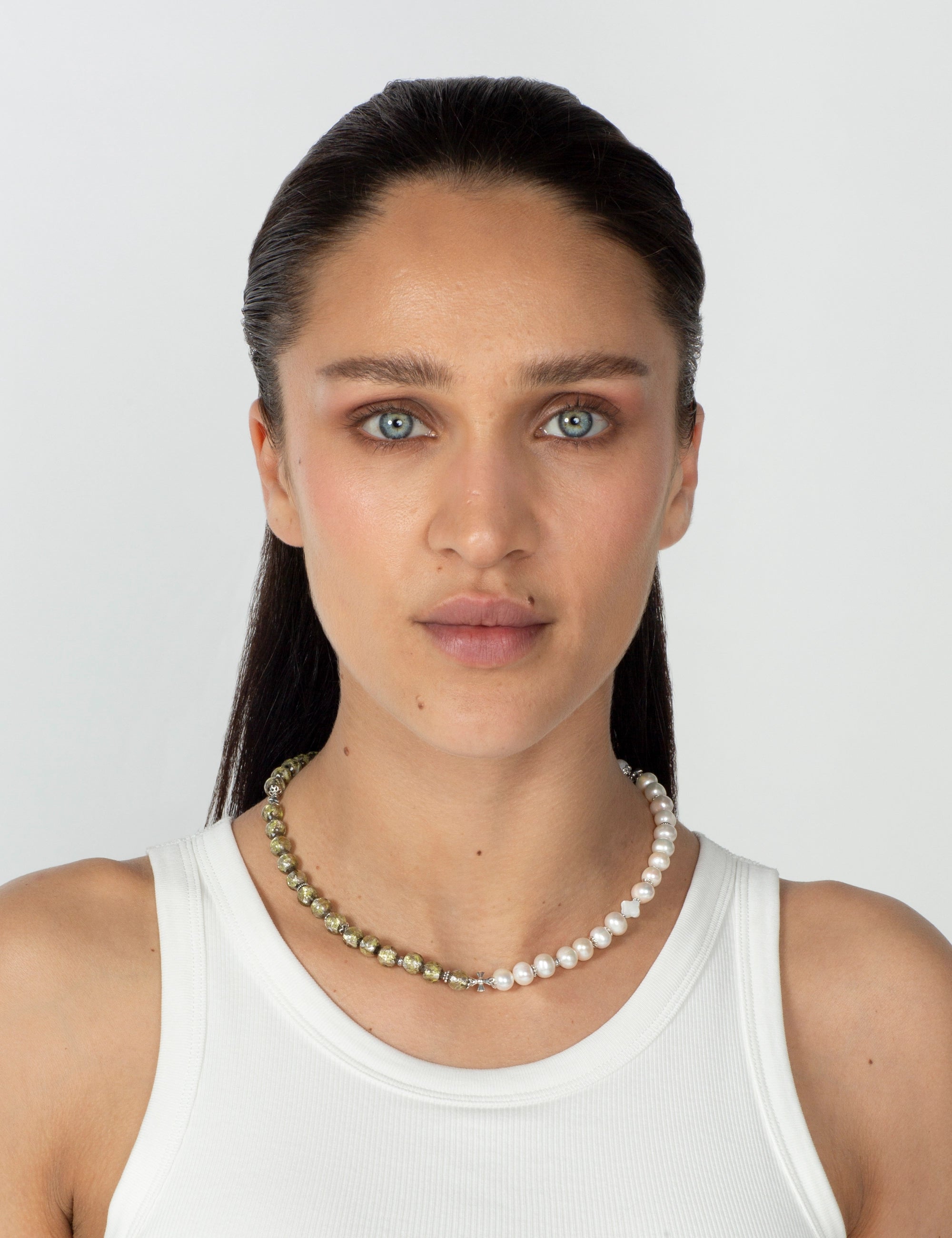 Collier perles de culture kaki phosphorescent