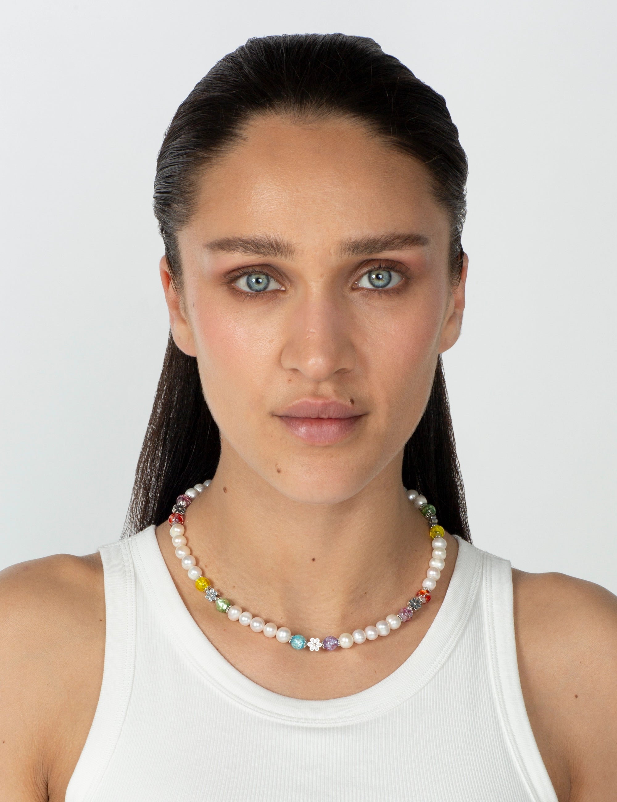 Collier perles culture multicolore phosphorescent