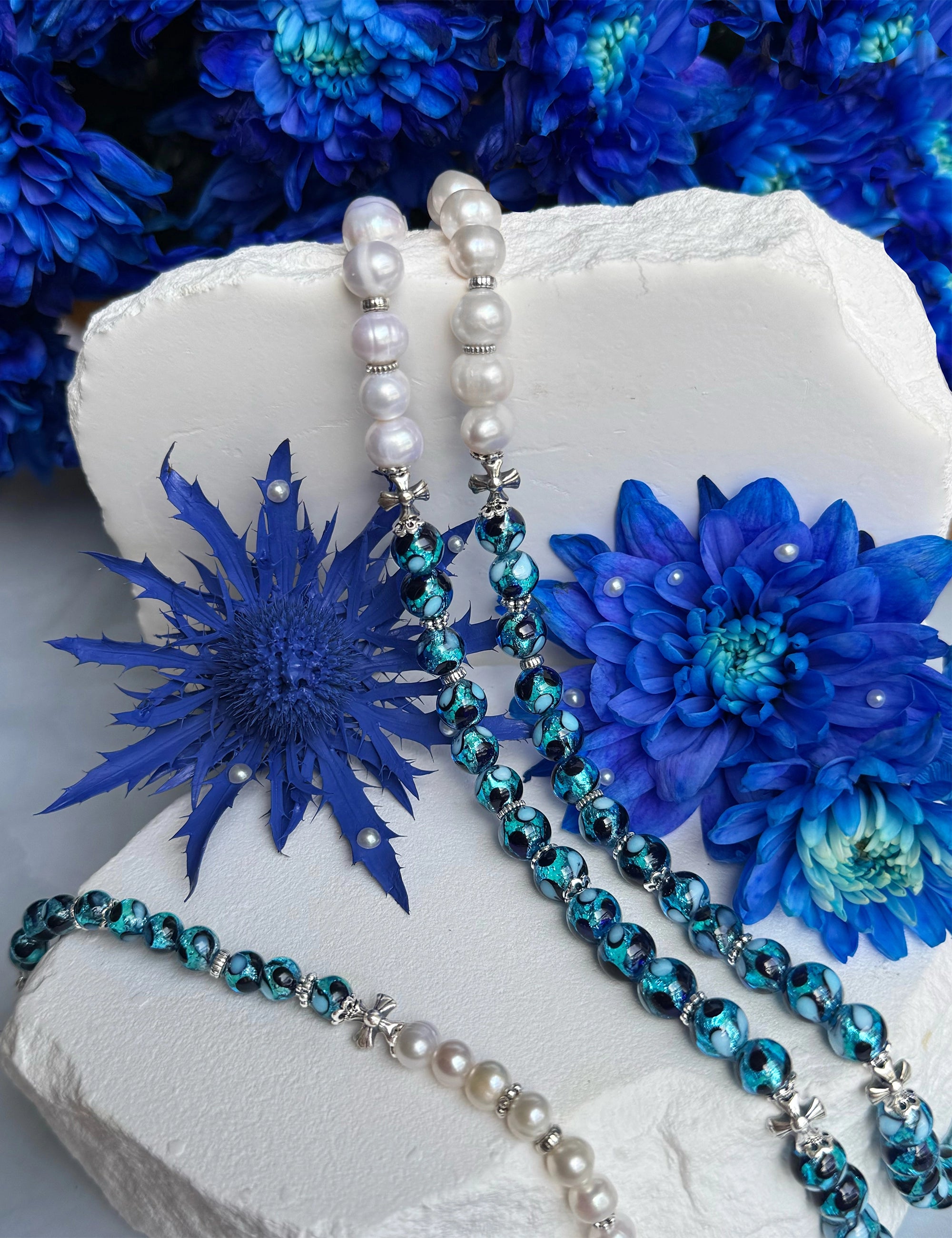 bracelet perles culture bleu phosphorescent