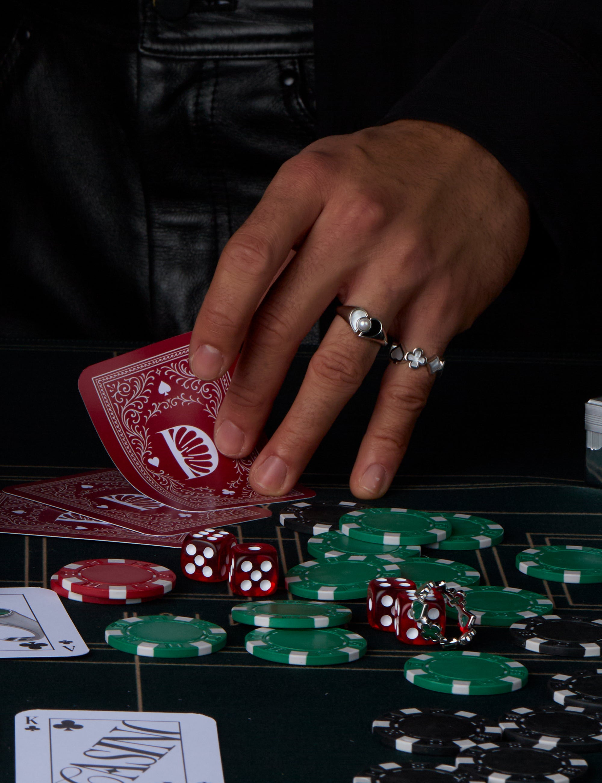 bague symboles casino nacre argent