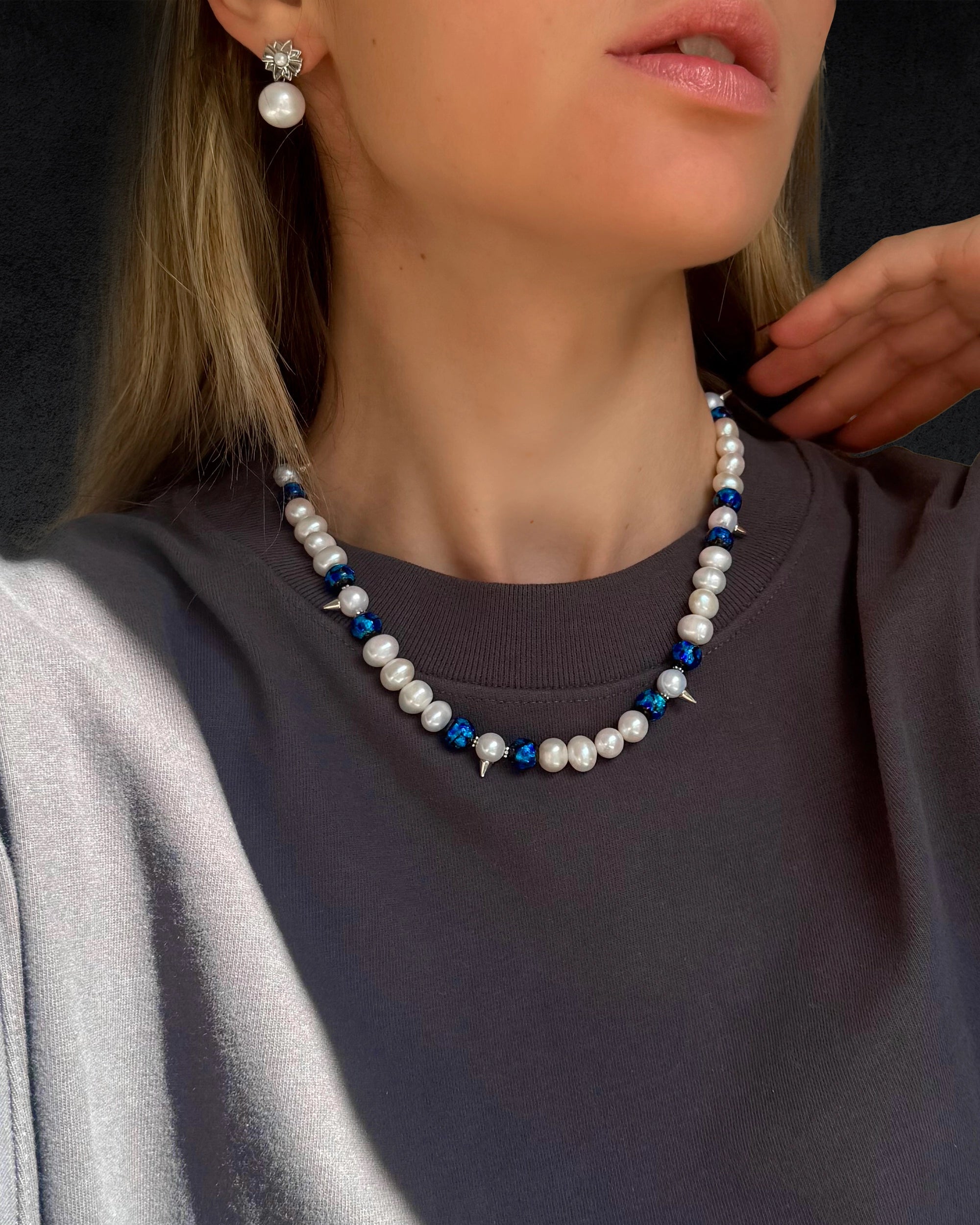collier phosphorescent piques argent